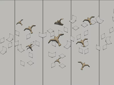 Modern Wall Decor with Geometric Shapes and Metal Bird Ornaments for Home Interior 3d model