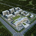 Modern Hospital Building Complex With Entrance Plaza And Surrounded By Green Trees