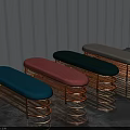 Colorful Sofa Stools With Gold Metal Frames And Striped Wall Background