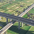 Railway high-speed rail viaduct highway infrastructure construction site cross-railway expressway interchange overpass approach bridge ramp expressway 3d model