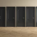 Black Security Doors With Five Different Designs Against Light Colored Wall And Wooden Floor