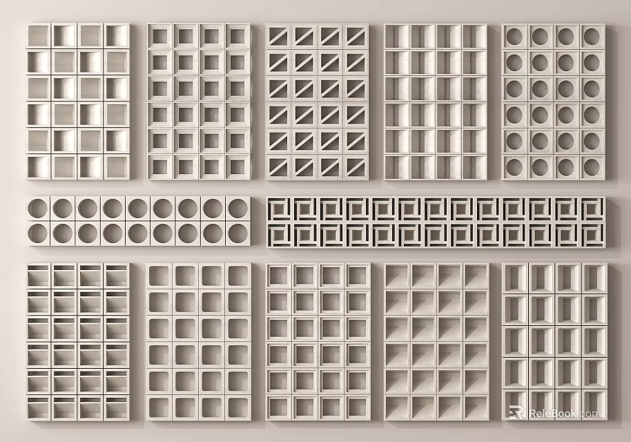 Modern Room Dividers With Various Geometric Grid Patterns For Interior Design 3d model