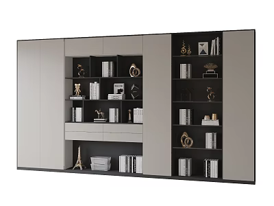 Sleek Modern Wooden Bookcase With Varied Height Shelves Holding Books And Decorative Items 3d model