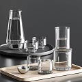 Transparent Glass Cups Wine And Water Glasses On Wooden Black Trays With Stacked Design