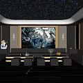 Luxury Modern KTV Interior Design With Starry Ceiling Mural And Leather Sofas 3d model