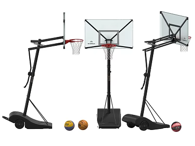 Set of Durable Portable Basketball Hoops Sports Equipment With Sturdy Wheels And Basketballs 3d model