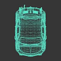 Teal Vintage Small Car with Round Headlights Black Windows and Yellow Rims