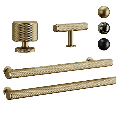 Elegant Brass Door Handles With Textured Cylindrical Bars And Black Spherical Knobs 3d model