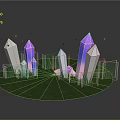 Colorful Pink Blue Gradient Crystals in 3D Rendered Scene With Green Grass