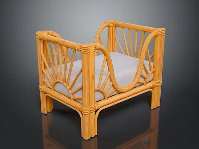 Rattan Furniture Chair With Intricate Rattan Structure Armrests And Light Colored Cushion 3d model