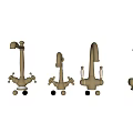 Stylish Gold Bathroom Faucets With Cross Handles And Curved Spout Designs