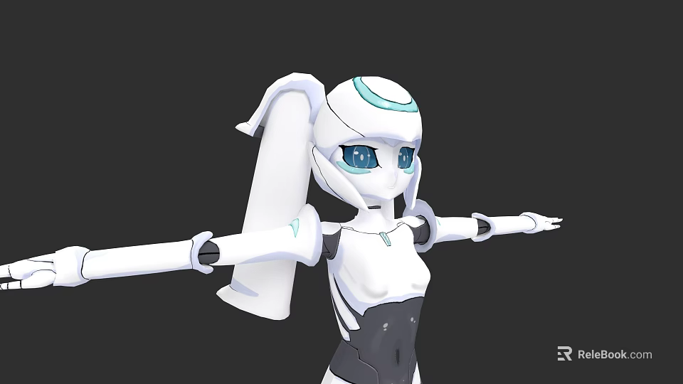 Futuristic White Mechanical Game Movie Character With Blue Eyes And Sleek Design 3d model 