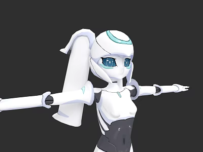 Futuristic White Mechanical Game Movie Character With Blue Eyes And Sleek Design 3d model