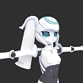 Futuristic White Mechanical Game Movie Character With Blue Eyes And Sleek Design