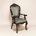 Classic Office Chair With Carved Backrest Armrests And Light Gray Upholstery