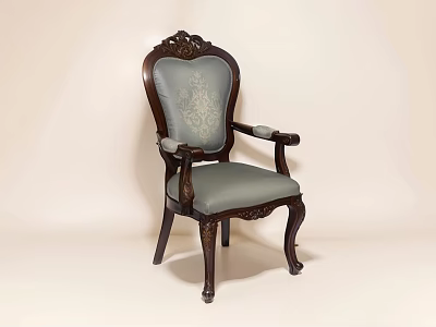 Classic Office Chair With Carved Backrest Armrests And Light Gray Upholstery 3d model