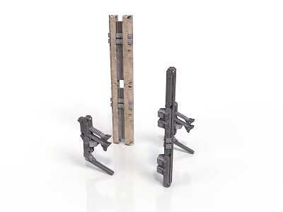 Brown Wooden Long Frame and Black Metal Support Brackets for Mechanical Structure 3d model