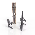 Brown Wooden Long Frame and Black Metal Support Brackets for Mechanical Structure