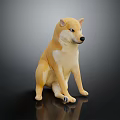 Yellow Shiba Inu Stuffed Toy Sitting On Shiny Surface With Dark Background