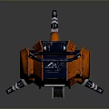 Futuristic Game Movie Character Orange Blue Robot With Digital Screen And Mechanical Legs