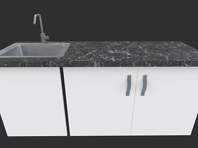 Modern White Kitchen Cabinet Set With Marble Countertop Sink And Faucet 3d model