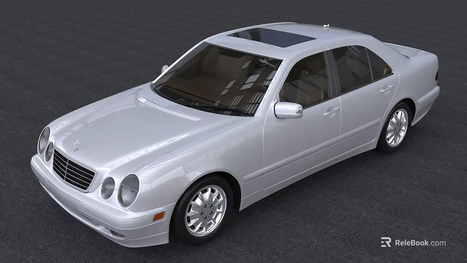 Silver Mercedes Sedan With Sunroof Sleek Body Design And Shiny Wheels 3d model 