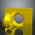 Golden Safe Door Design With Circular Opening Metal Panel And Handle 3d model