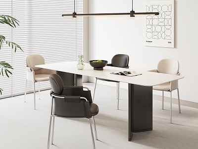 Modern Simple Dining Table and Chair Combination Long Dining Table Marble Dining Table and Chair Combination Simple Dining Chair Simple Chandelier model