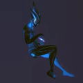Glowing Blue Alien Character Holding Radiant Orb In Dark Cosmic Space Background