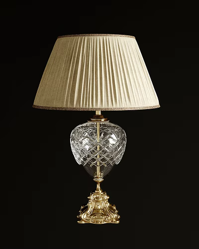 Crystal Table Lamp with Pleated Cream Lampshade and Cut Glass Golden Base 3d model