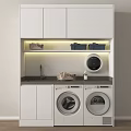 Balcony Cabinet Design With Washing Machine Dryer Countertop Faucet And Storage Baskets