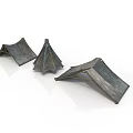 Three Dark Metallic Tent Like Structures With Textured Surfaces On White Background 3d model