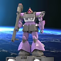 Purple Robot Character Holding Large Weapon Against Earth And Space Background