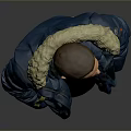 Man In Blue Coat With Fur Collar Black Turtleneck Blue Jeans Green Shoes Gray Background