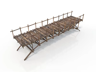 Realistic style wooden bridge wooden bridge rural bridge wooden board wooden beam support structure railing bridge construction wooden structure bridge realistic 3d model