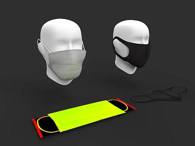 White Mannequin Heads Wearing Different Colored Face Masks And Straps 3d model