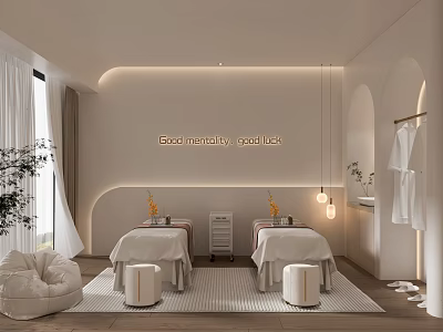 Modern Beauty Salon Interior With Relaxing Treatment Beds Soft Lighting And Green Plants 3d model