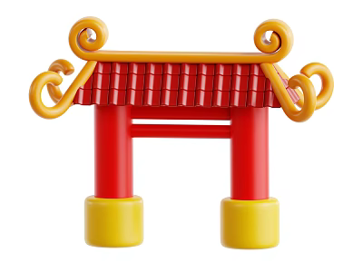 Traditional Chinese Decorative Ornament Set with Red Roof Yellow Pillars and Base for Home Decor 3d model
