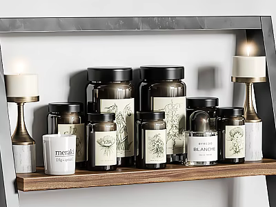 Stylish Bathroom Accessories With Candle Holders And Jars 3d model