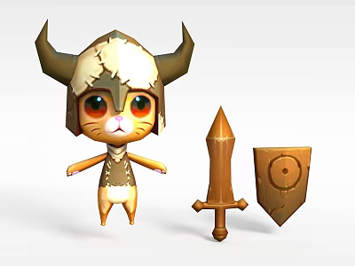 Cartoon Cat Themed Locker With Horned Helmet Wooden Sword And Shield Decor 3d model