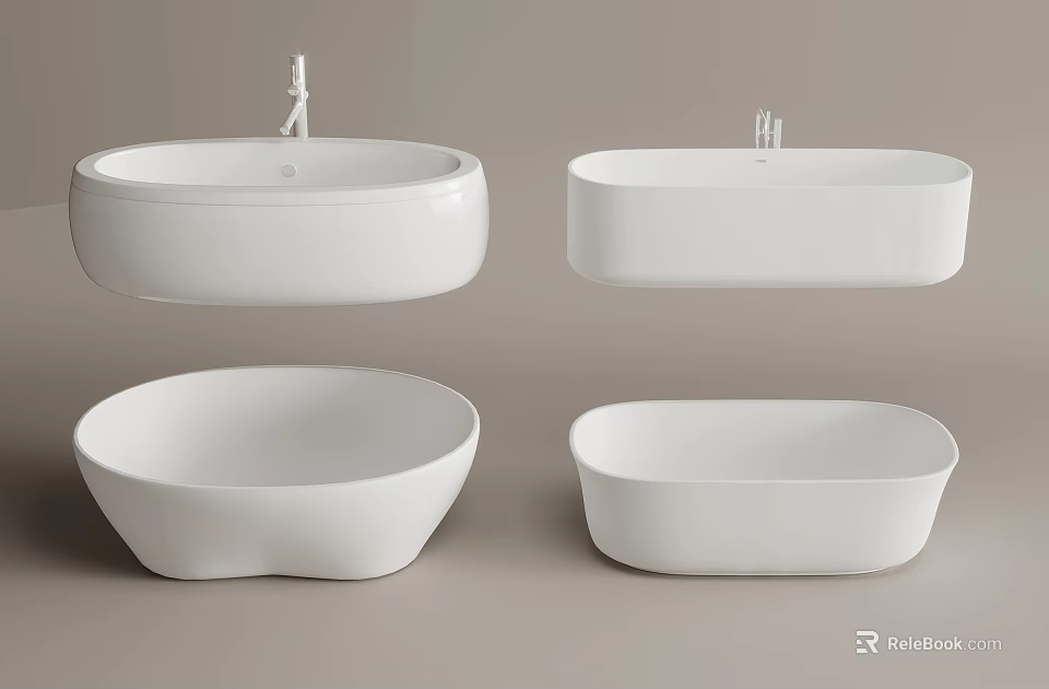Various White Modern Bathtubs With Different Shapes And Contemporary Styles 3d model