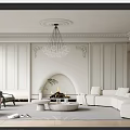 Elegant Modern Living Room Interior With Paneled Walls Fireplace White Sofa And Green Armchairs