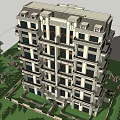 Modern Multi Story Residential Building Exterior With Windows Balconies Green Trees And Blue Sky