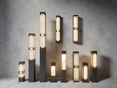 Modern Minimalist Lighting Combinations Design Wall Mounted Floor Standing Fixtures Black Frame White Luminous Tubes 3d model