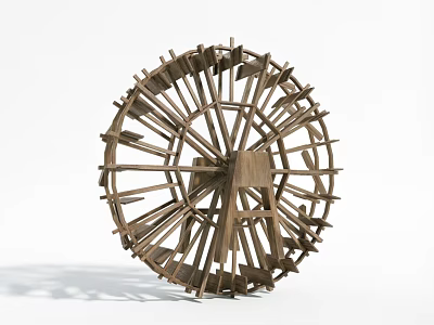 Traditional Wooden Water Wheel Agricultural Equipment For Efficient Farm Irrigation 3d model