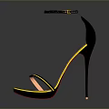 Stylish Black High Heels With Ankle Strap Thin Heel And Gold Trim Design