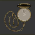 Vintage Golden Pocket Watch With Open Engraved Lid White Dial And Chain