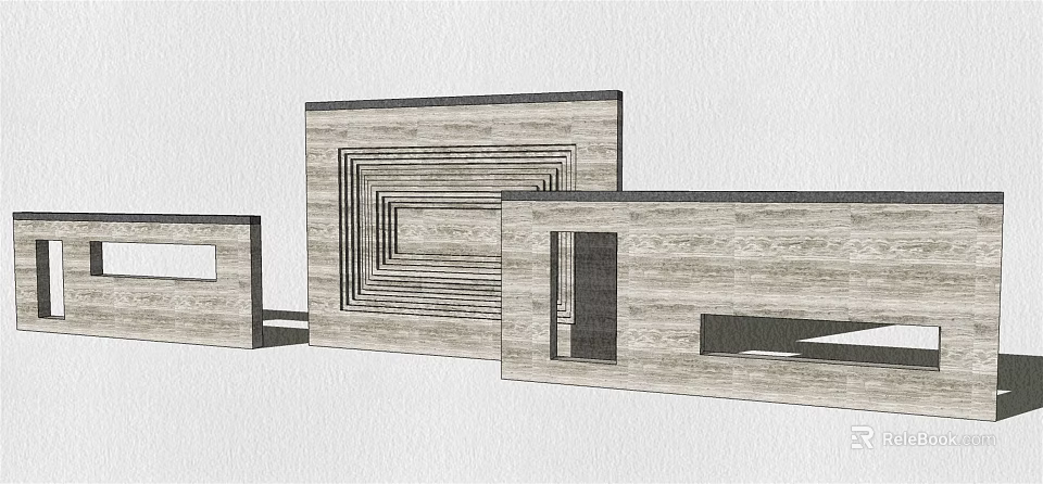 Modern Feature Wall Design With Geometric Wooden Panels And Layered Structure 3d model