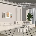 French Cream Style Sofa Coffee Table Combination Fabric Sofa Mother and Mother Coffee Table Pillow Decorative Painting Single Sofa 3d model