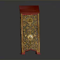 Ornate Decorative Cabinet With Red Top And Gold Intricate Carved Patterns